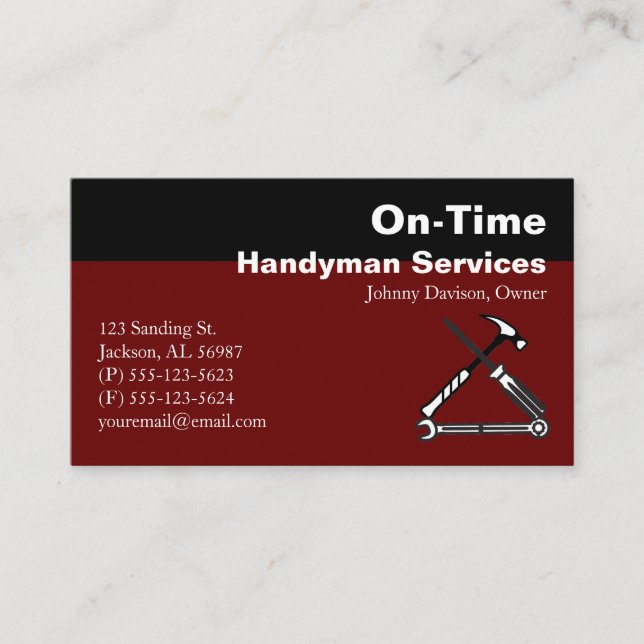 Burgund und Black Handyman Services Visitenkarte (Vorderseite)