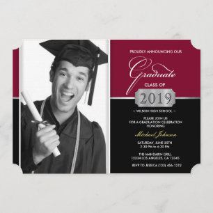 Burgund und Black Modern Class of 2019 Abschluss Einladung