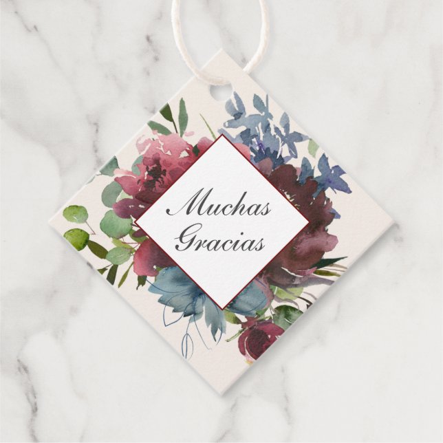 Burgund und Blue Quinceanera Vielen Dank Geschenkanhänger (Vorderseite)