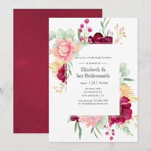Burgund und Blush Blumenbridmaids Luncheon Einladung