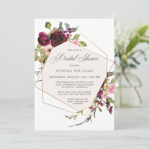 Burgund und Blush Boho Bloral Brautparty Einladung