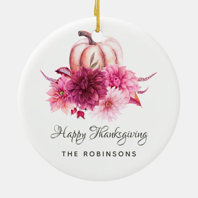 Burgund und Blush Erntedank Foto Keramik Ornament (Hinten)