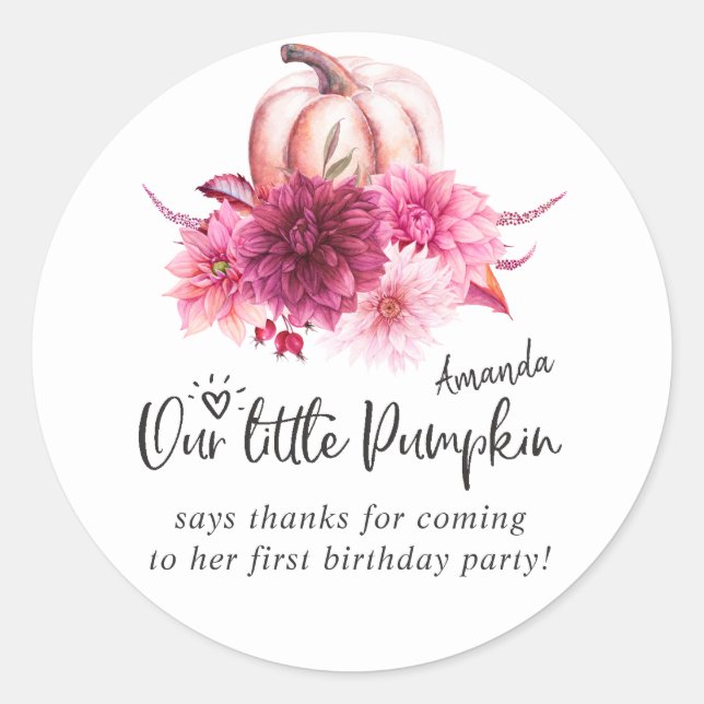Burgund und Blush Herbst Pumpkin Geburtstag Runder Aufkleber (Vorderseite)