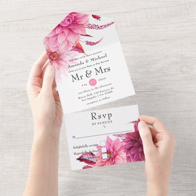 Burgund und Blush Hochzeit im Herbst Herbst All In One Einladung (Abreißen)