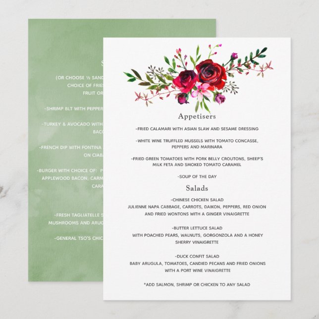 Burgund und Blush Hochzeit im Herbst Herbst Menükarte (Vorne/Hinten)