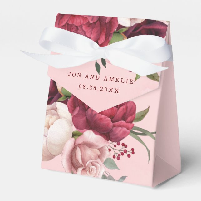 Burgund und Blush Pink Bloral Bouquet Wedding Geschenkschachtel (Vorderseite)