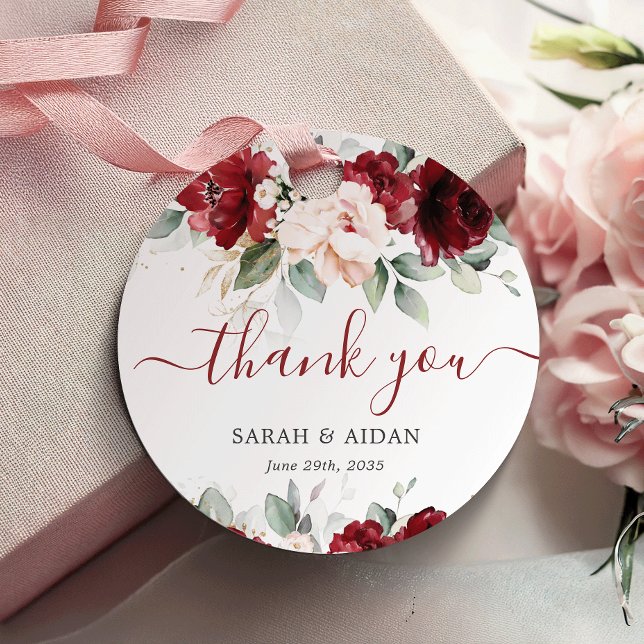 Burgund und Blush Pink Bloral Wedding Vielen Dank Geschenkanhänger (Von Creator hochgeladen)