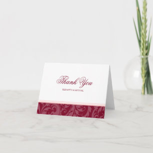 Burgund und Blush Pink Damask Swirl Vielen Dank Dankeskarte