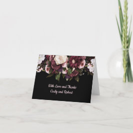 Burgund und Blush Pink Florals auf Schwarz Vielen  Dankeskarte