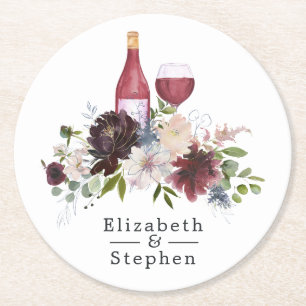 Burgund- und Blush-Wein-Hochzeit Runder Pappuntersetzer