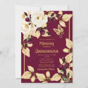 Burgund und Champagne Rose Gold Blätter Schmetterl Einladung