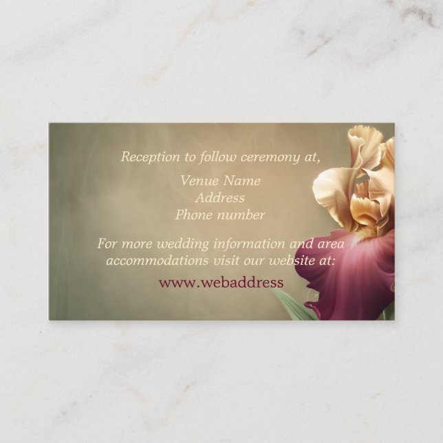 Burgund und Cream Iris Wedding Card Begleitkarte (Vorderseite)