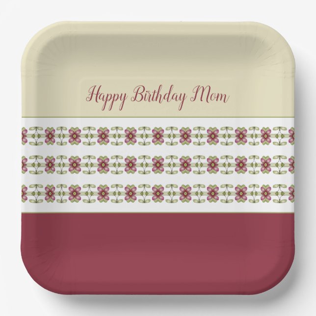 Burgund und Creme Pappteller (Vorderseite)