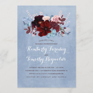 Burgund und Dusty Blue Floral Probe Dinner Einladung