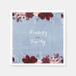 Burgund und Dusty Blue Floral Wasserfarben Serviette