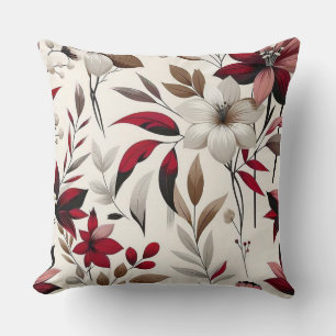 Burgund und Elfenbein Elegante Lilien Blumen Nahtl Kissen