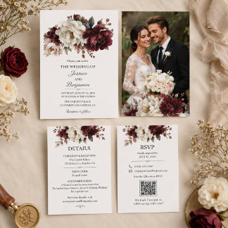 Burgund- und Elfenblüten-Hochzeitseinladung Einladung