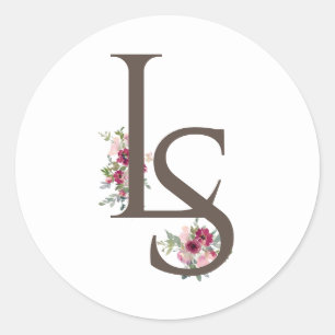 Burgund und errötet Mit Monogramm Hochzeit Classic Runder Aufkleber