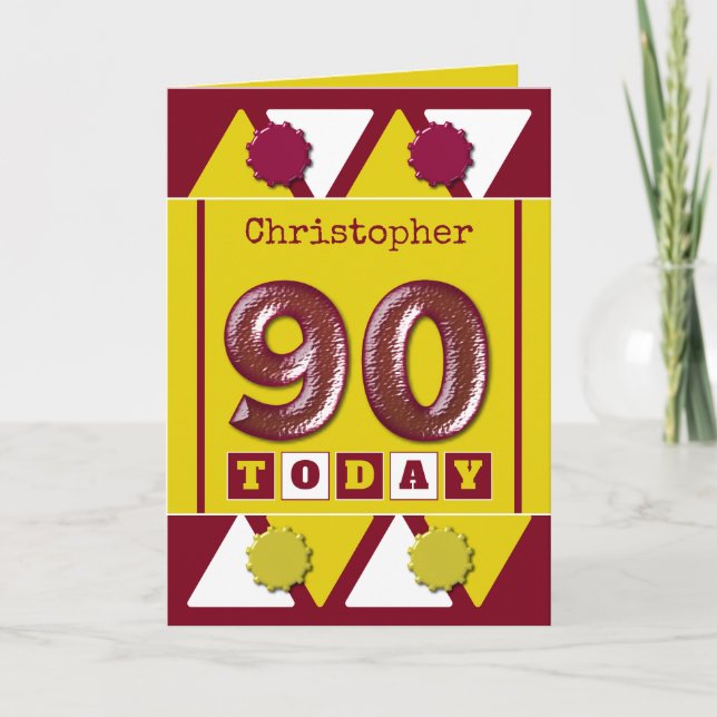 Burgund und gelb 90. Geburtstag Karte (Vorderseite)