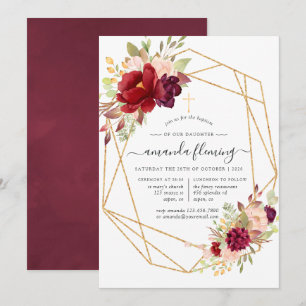 Burgund und geometrische Blush-Taufe/Christening Einladung