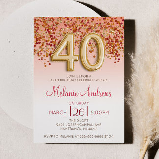 Burgund und Gold 40. Geburtstags-Party Einladung