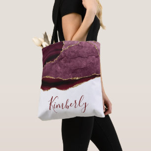 Burgund und Gold Achat personalisierte Namens-Tasc Tasche