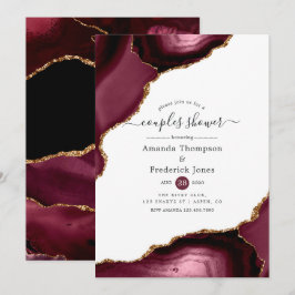 Burgund und Gold Agate Couples Dusche Einladung
