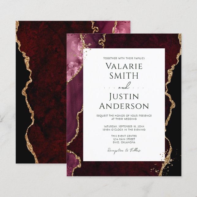 Burgund und Gold Agate Stone Budget Hochzeit (Vorne/Hinten)
