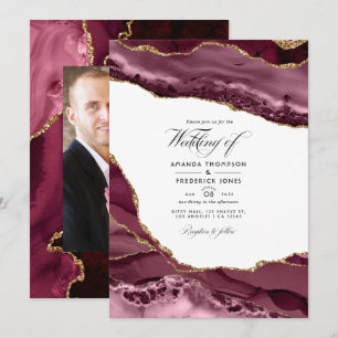Burgund und Gold Agate Wedding Foto Einladung