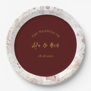 Burgund und Gold Alkohol Tinte Hochzeit Pappteller