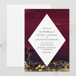 Burgund- und Gold-Aquarell-Wasch-Hochzeit Einladung
