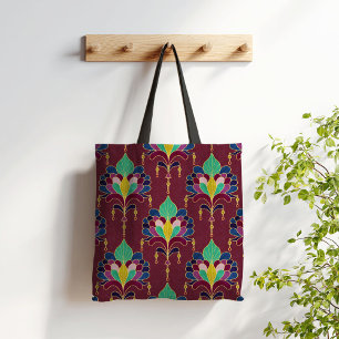 Burgund und Gold Art Deco Blumenornament Tasche