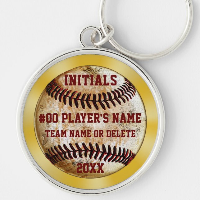 Burgund und Gold Baseball Team Geschenke, Ihre Far Schlüsselanhänger (Vorne)