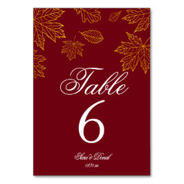 Burgund und Gold Blätter Hochzeit im Herbst Tischnummer