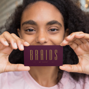 Burgund und Gold Braids Friseur einfach Visitenkarte