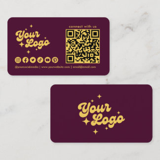 Burgund und Gold Connect With Us Logo QR-Code Visitenkarte
