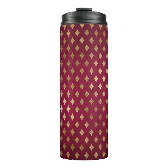 Burgund und Gold Diamond Muster Thermosbecher (Vorderseite)