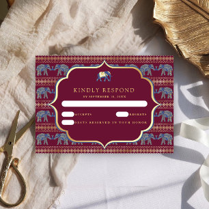 Burgund und Gold Elefant indische Hochzeit RSVP Karte
