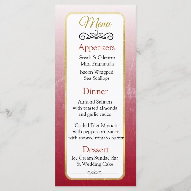 Burgund und Gold Elegante Wedding Menu Card Menükarte (Vorderseite)