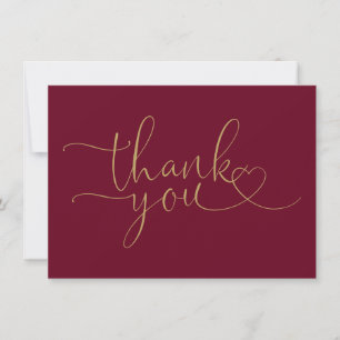 Burgund und Gold Elegantes Herzschrift Dankeskarte
