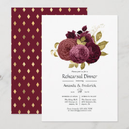 Burgund und Gold Floral Probe Dinner Einladung