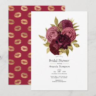 Burgund und Gold Florale Hochzeitduscheneinladung Einladung