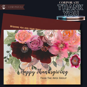 Burgund und Gold Florales Firmen Thanksgiving Feiertagskarte