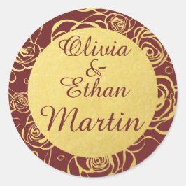 Burgund und Gold Foil Blume Runder Aufkleber