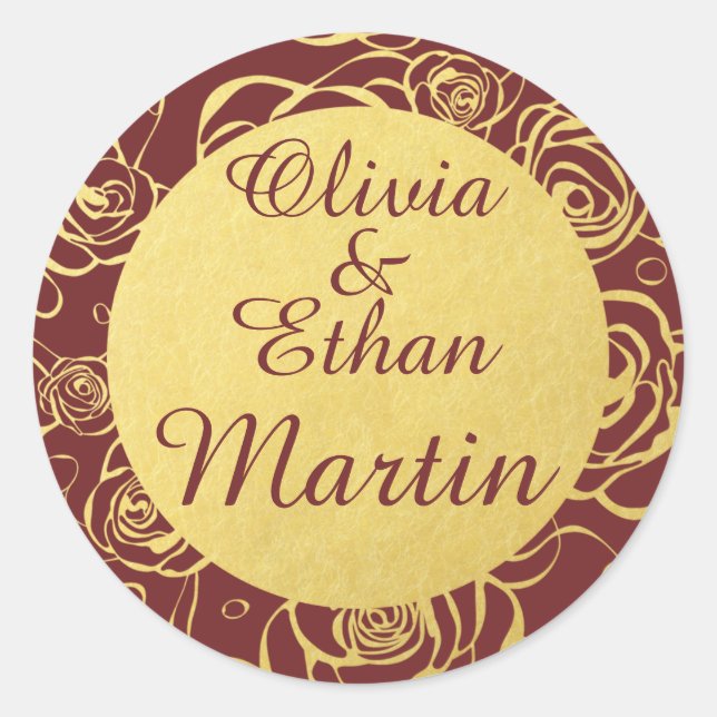 Burgund und Gold Foil Blume Runder Aufkleber (Vorderseite)