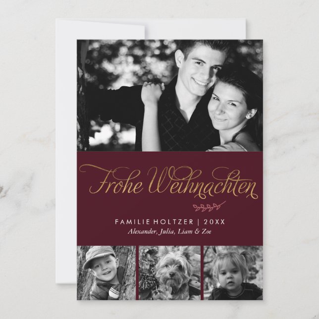 Burgund und Gold Frohe Weihnachten Foto (Vorderseite)