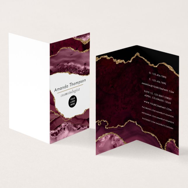 Burgund und Gold Geode Agate Stone Business Card Visitenkarten (Innenseite und Außenseite)