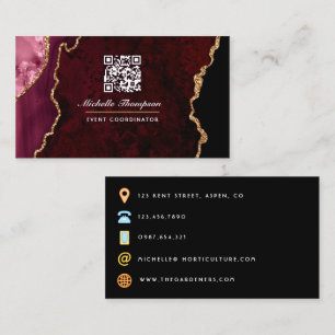 Burgund und Gold Geode Agate Stone QR Code Busine Visitenkarte