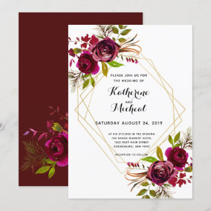 Burgund und Gold geometrische Hochzeit Einladung. Einladung