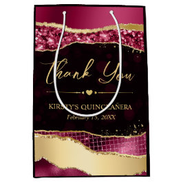Burgund und Gold Glam Tears Bokeh Quinceanera Mittlere Geschenktüte